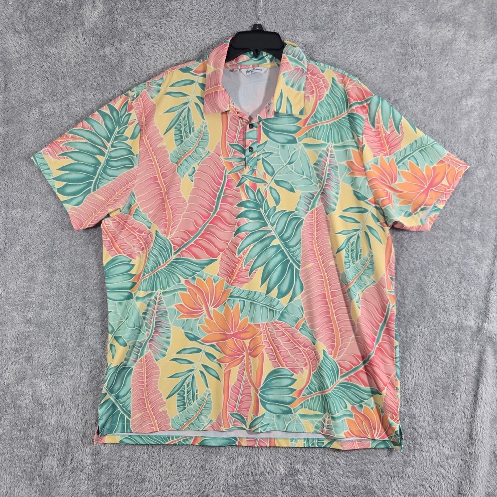 Kenny Flowers Mens 3XL Tropical Floral Polo Shirt Pink Green Short Sleeve
